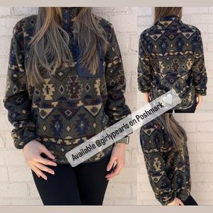 Weatherproof Fleece Pullover Sweater Snap T Style NEW Aztec Tribal Print
